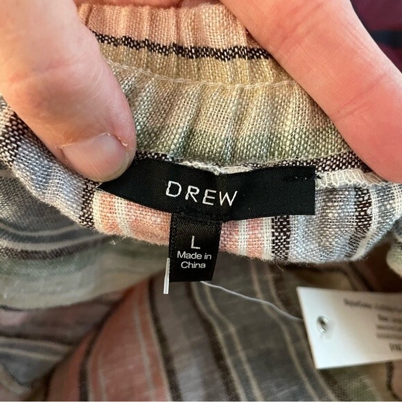 Anthropologie Drew Pants Striped Linen Tulip Wide Leg New Pastel Rainbow Large - Picture 6 of 9